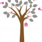 Nursery Kids tree vinyl wall decal with birds polka dot leaves and hanging birdhouse