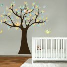 Kids big tree with owls and birds big pattern leaves cute nursery vinyl wall decal