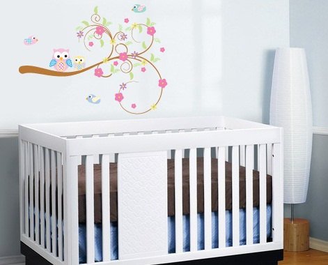 Kids swirl tree branch with leaves owls and birds removeable vinyl wall decal