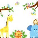 cute nursery wall art decal for children tree branch birds elephant lion giraffe monkey