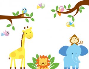 cute nursery wall art decal for children tree branch birds elephant lion giraffe monkey