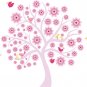 Kids tree vinyl wall decal with 10 birds and flowers