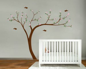 Kids Cherry Blossom tree vinyl wall decal 108"x84" with 4 FREE birds so cute
