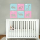 kids children's Modern animal squares set of 6 with letter and name vinyl wall decal girls nursery
