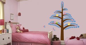 ON SALE Kids pine tree vinyl wall decal with 5 birds and flowers