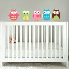 Kids set of 5 owls vinyl wall decal cute for a nursery or childs room