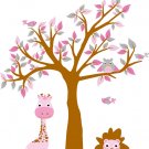 kids vinyl wall decal tree with owls birds lion giraffe