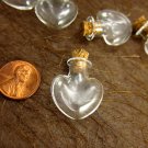 CUTE 5 Tiny HEART shaped glass vials with cork and free eyehooks
