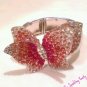 Pink Rhinestone Covered Butterfly Bracelet