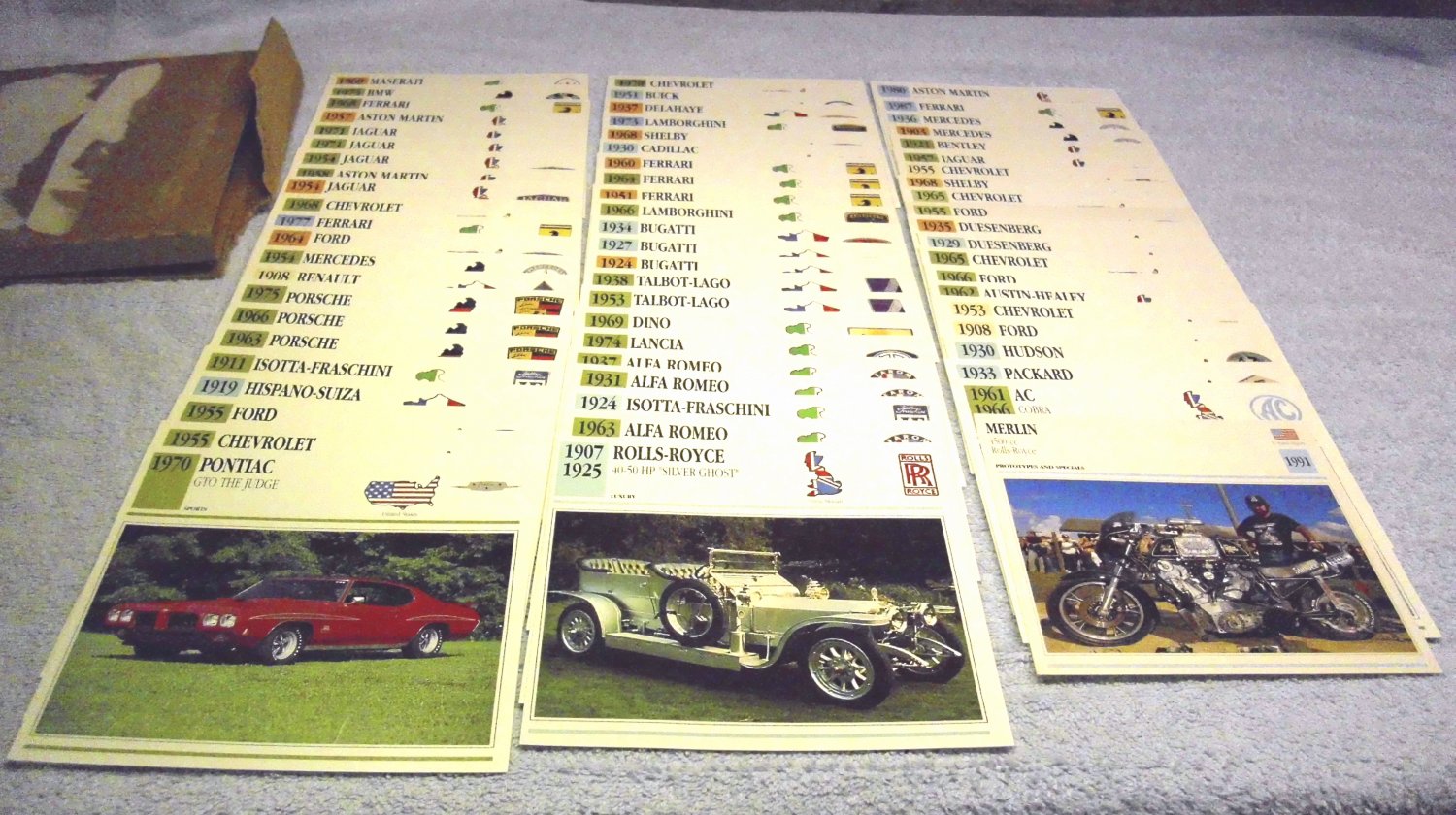 Classic car cards by GMH, Pontiac, Ford, Chevy, Jaguar, Rolls Royce and