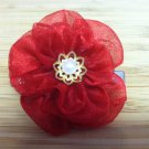 Red Rose Kanzashi Flower on Alligator Clip