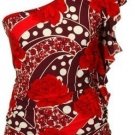 One Shoulder Red / White Flutter Top NWT