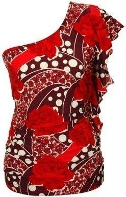 One Shoulder Red / White Flutter Top NWT