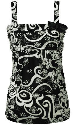 Side Bow Black & White Floral Print Top NWT