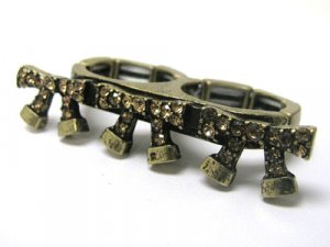Crystal and glass ribbon drop two finger stretch ring