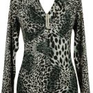 Gray Leopard Print Long Sleeve Knit Top Size S-XL