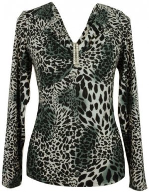 Gray Leopard Print Long Sleeve Knit Top Size S-XL