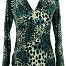 Blue Leopard Print Long Sleeve Knit Top Size S-XL