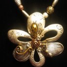 Art Deco Metal Flower Necklace Set w/ earrings NWT
