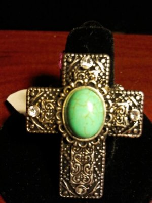 Cross Stretch Ring with turquoise stone NWT