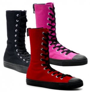 Canvas Lace Up Sneaker Calf Boot ~Red, Black or Hot Pink