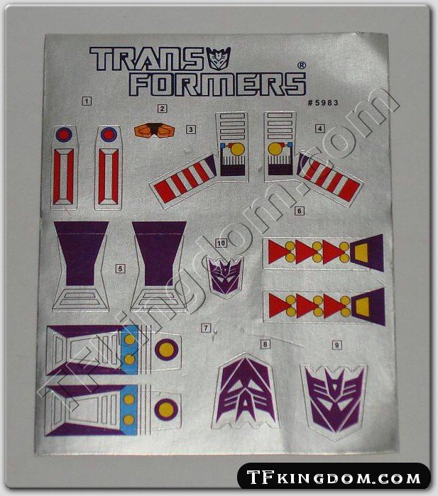 G1 Thundercracker Complete Sticker Decal Sheet