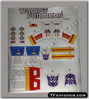 Transformers G1 Starscream Sticker Decal Sheet