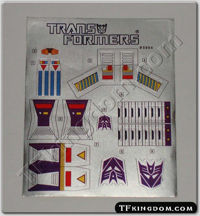 G1 Thundercracker Complete Sticker Decal Sheet