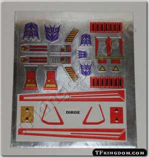 Transformers G1 Dirge Sticker Decal Sheet
