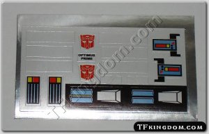 Transformers G1 Optimus Prime Cab Sticker Decal Sheet