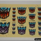 Transformers G1 Autobot Decepticon Symbol Sticker Decal Sheet