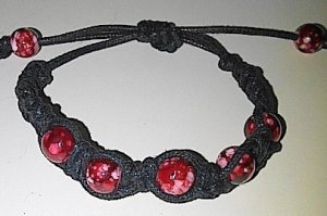 Handmade Bracelet - Black with Red marble beads