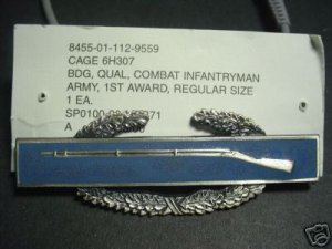 ARMY BADGE QUALIFICATION CIB 1ST AWARD REG SIZE