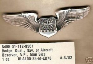 AF BADGE QUAL NAV OR AIRCRAFT OBS WINGS, MINI NIP