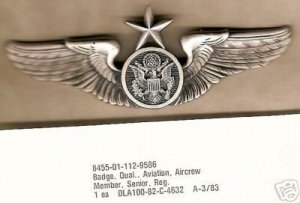 AF BADGE QUALIFICATION AVIATION AIRCREW SR REG SIZE