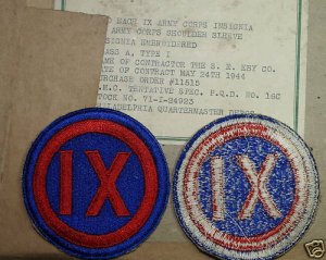 IX Army Corps, 9th Army Corps, 1944 WWII Vintage, NOS