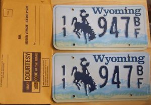 Wyoming license plate pair 11-947 BF Park County New