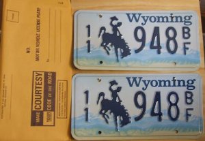 Wyoming license plate pair 11-948 BF Park County New