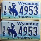 Wyoming license plate pair Truck 15-4953 Hot Springs