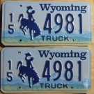 Wyoming license plate pair Truck 15-4981 Hot Springs