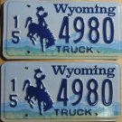Wyoming license plate pair Truck 15-4980 Hot Springs