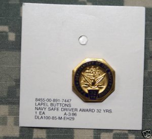 Navy Safe Driver Award 32 yrs of Service Lapel Pin