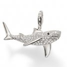 new silver shark crystal charm bead pendant bracelet free shipping