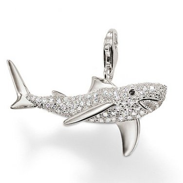 new silver shark crystal charm bead pendant bracelet free shipping