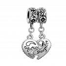 New handmade silver dangle heart mother daughter bead charm European bracelet