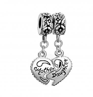 New handmade silver dangle heart mother daughter bead charm European bracelet