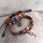 New Handmade set leather Lock Key couple bracelets WOOD BEAD for him and for her FREE SHIPPING