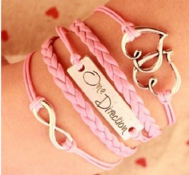 New Antique Friendship Infinity ONE DIRECTION HEART  Charm Leather Multilayer Bracelet