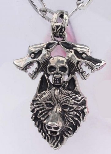 316L Stainless Steel Skull Wolf charm pendant necklace free shipping