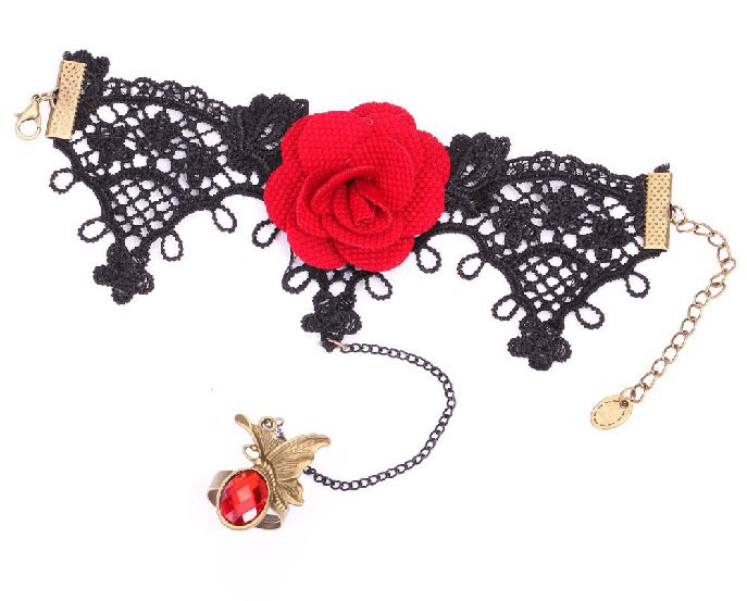 New Handmade Red flower Gothic Fairy Victorian Style Lace Bracelet Ring